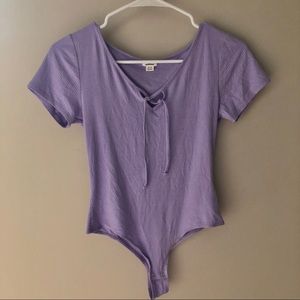 Garage Purple Tie Up Ribbed Bodysuit Top Medium